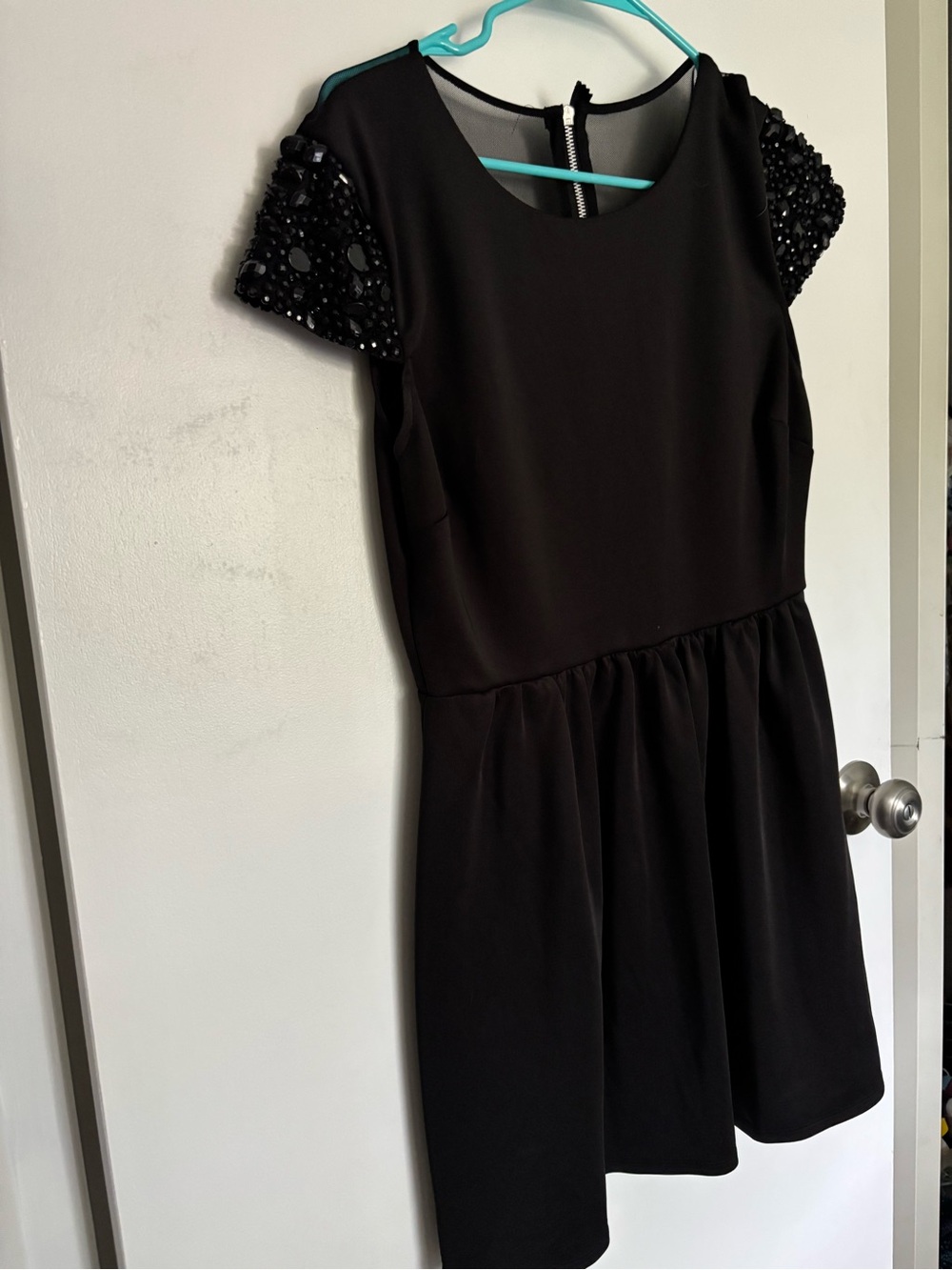 B Darlin Black Beaded Sleeve Formal Dress